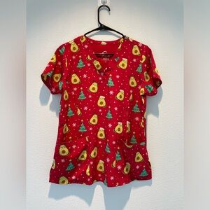 Maevn avocado cat Christmas scrub top, gently worn size S